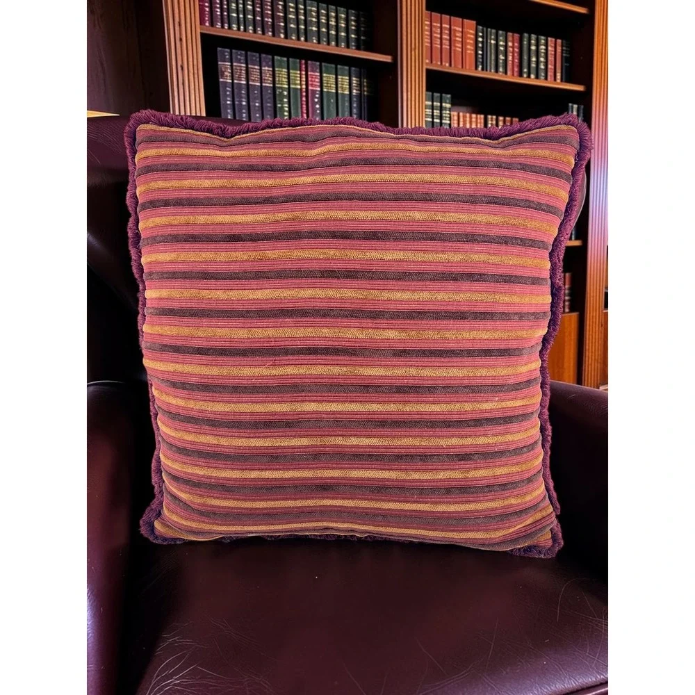 Luxury Burgundy Chenille Stripe Down Throw Pillow Down Feather 16